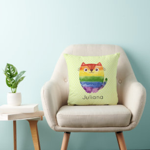 Cute Pride Kitty Watercolor  Cushion