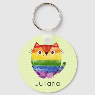 Cute Pride Kitty Watercolor  Key Ring