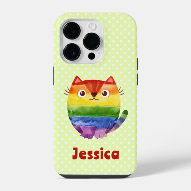 Cute Pride Kitty Watercolor Personalised   iPhone Case (Back)