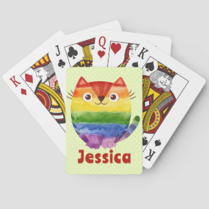 Cute Pride Kitty Watercolor Personalised Playing Cards
