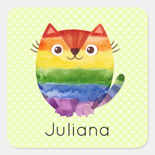 Cute Pride Kitty Watercolor  Square Sticker (Front)