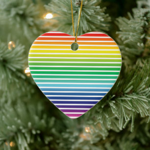 Cute pride lgbtq rainbow stripes pattern heart ceramic tree decoration