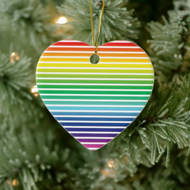 Cute pride lgbtq rainbow stripes pattern heart ceramic tree decoration (Tree)