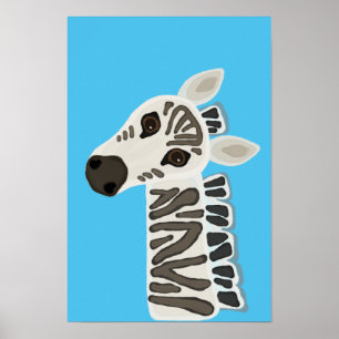 Cute Primitive Baby Zebra Cartoon Safari Animal Poster