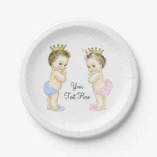 Cute Prince and Princess Boy and Girl Twin Baby Paper Plate