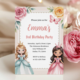 Cute Princess 3rd Birthday Party Invitation