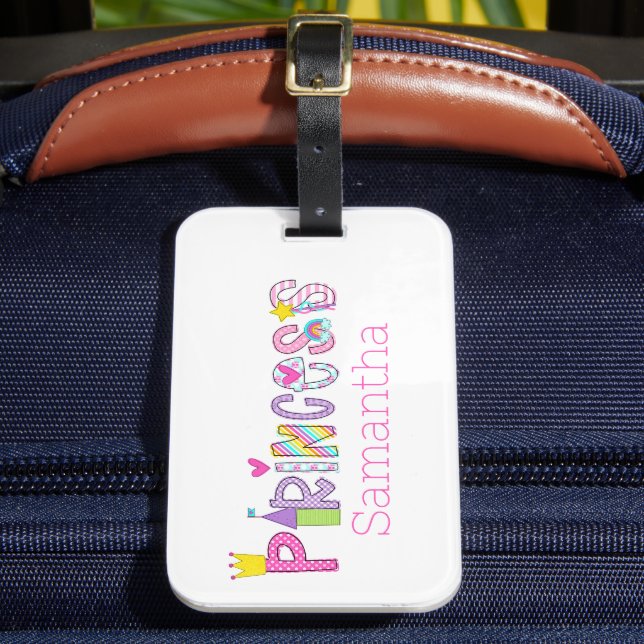 Cute Princess Alphabet Personalised Luggage Tag (Front Insitu 2)