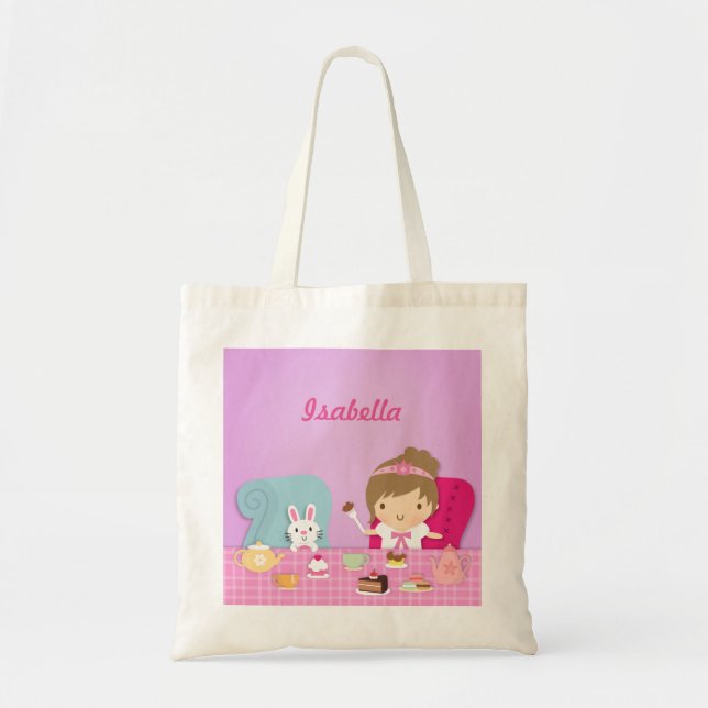 Cute Princess and Bunny Tea Party For Girls Tote Bag (Front)