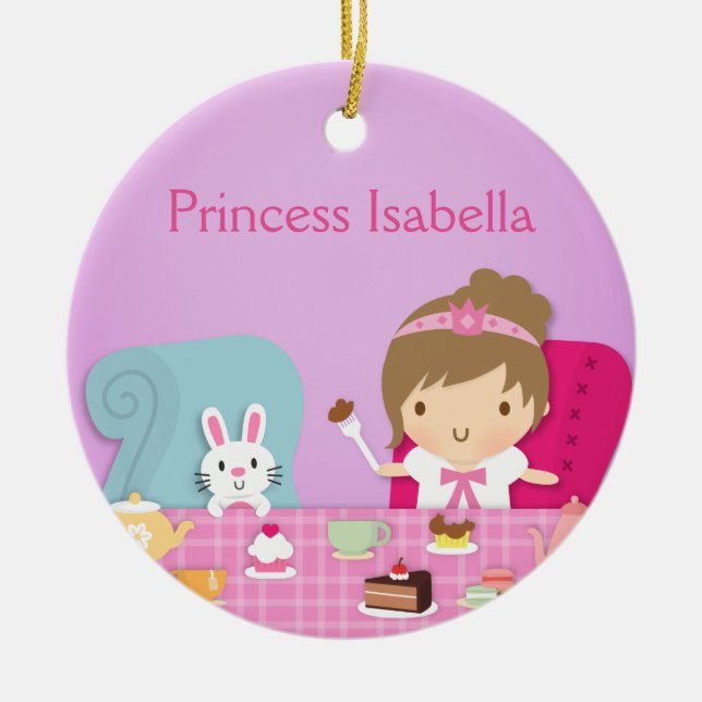 Cute Princess and Bunny Tea Party Girls Room Ceramic Tree Decoration (Front)