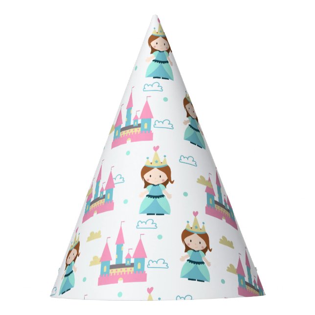 Cute Princess and Castle Pink and Blue Birthday Party Hat (Front)