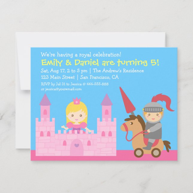 Cute Princess and Knight Birthday Party Invitation (Front)
