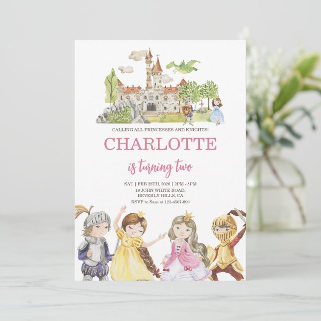 Cute Princess and Knights Birthday Invitation (Standing Front)