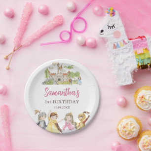 Cute Princess and Knights Birthday Paper Plate