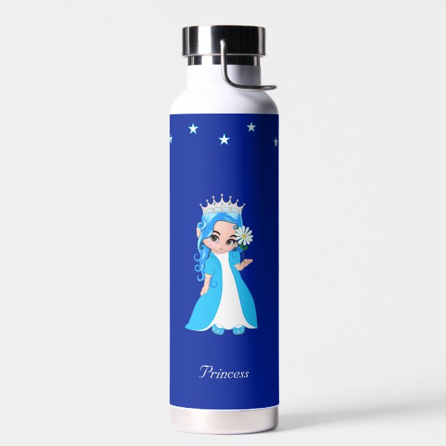 Cute Princess and Stars on Royal Blue Water Bottle (Left)