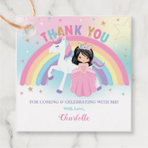 Cute Princess and Unicorn Birthday Party Thank You Favour Tags