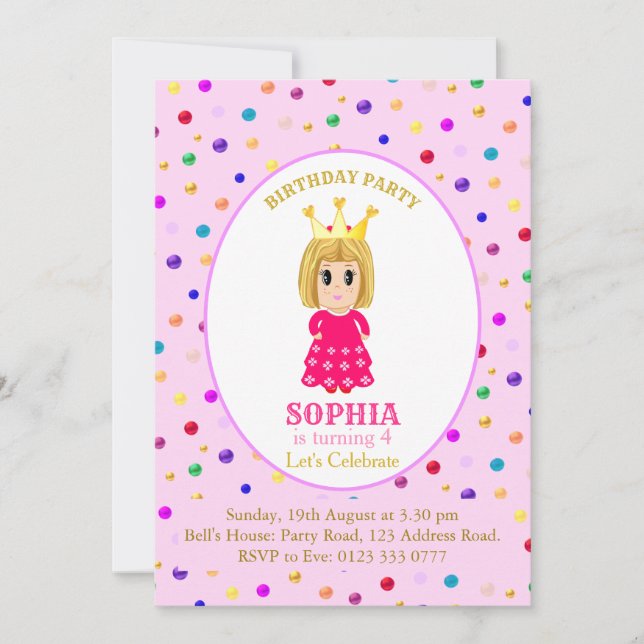 Cute Princess Birthday Party Invitation (Front)