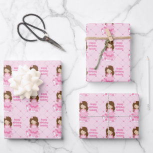 Cute Princess Birthday Pink Personalised Girls Wrapping Paper Sheet