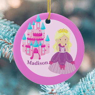 Cute Princess Blonde Girl Custom Kids Christmas Ceramic Tree Decoration