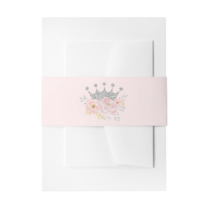 Cute Princess Blush Pink Silver Baby Girl Birthday Invitation Belly Band