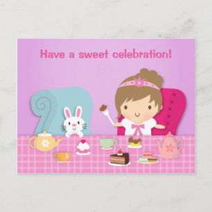 Cute Princess Bunny Tea Party Birthday Greeting Invitation Postcard