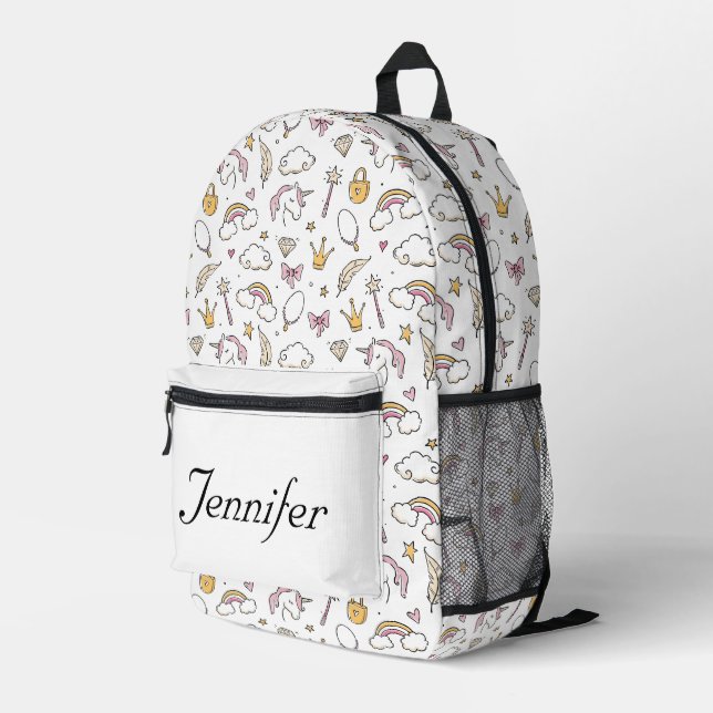 Cute Princess Castle Girl White Printed Backpack (Back Corner Right)