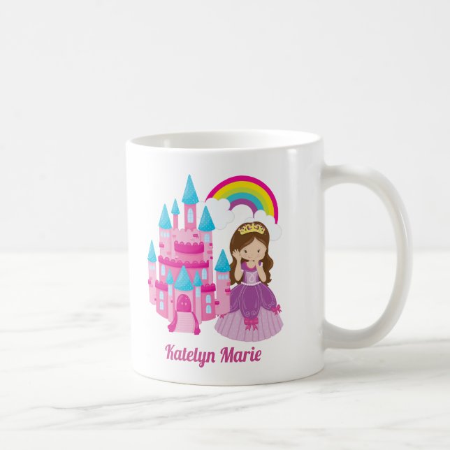 Cute Princess Castle Kids Pink Personalised Coffee Mug (Right)