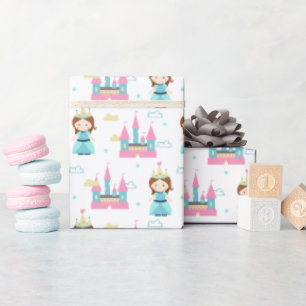 Cute Princess Castle Pink Blue Girl Wrapping Paper