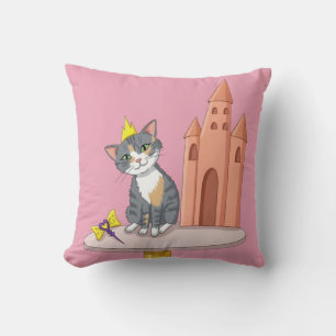Cute Princess Cat with Castle Decorative Throw Pil Cushion