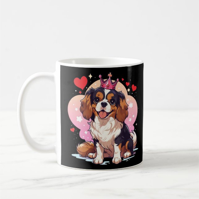 Cute Princess Cavalier King Charles with a crown Coffee Mug (Left)