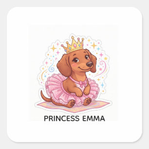 Cute Princess Dachshund Custom Name Cute Girl T-Sh Square Sticker