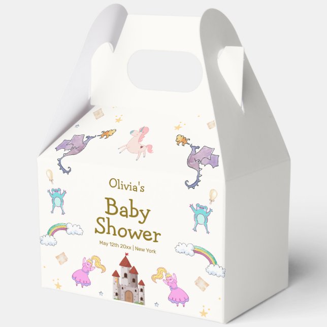 Cute Princess Dragon Unicorn Baby Shower Favour Box (Front)