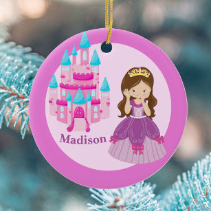 Cute Princess Girl Custom Kids Pink Christmas Ceramic Tree Decoration