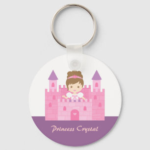 Cute Princess Girl in Pink Castle Fairytale Key Ring