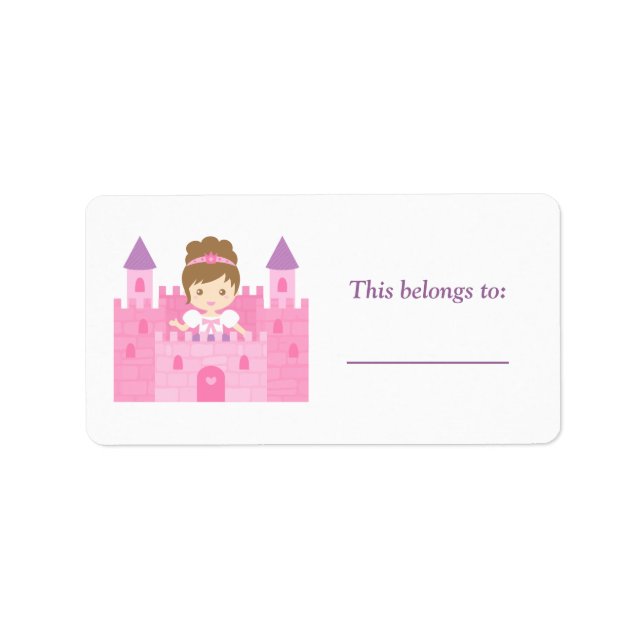 Cute Princess Girl in Pink Castle Label (Front)