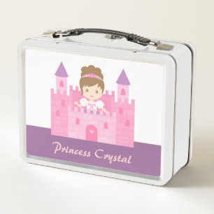 Cute Princess Girl in Pink Castle Personalised Metal Lunch Box