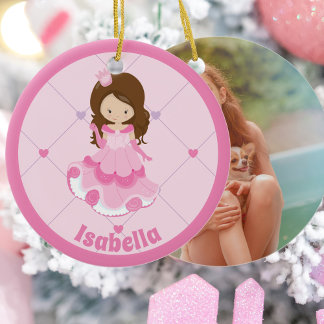 Cute Princess Girl Pink Custom Photo on Back Ceramic Tree Decoration