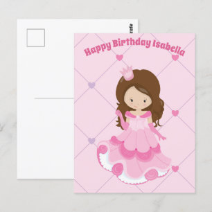 Cute Princess Girl Pink Kids Custom Happy Birthday Postcard