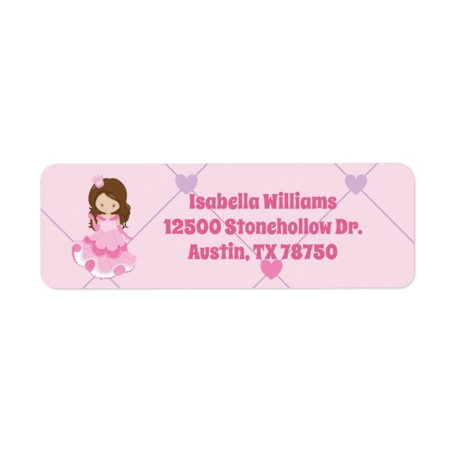 Cute Princess Girl Pink Kids Return Address (Front)