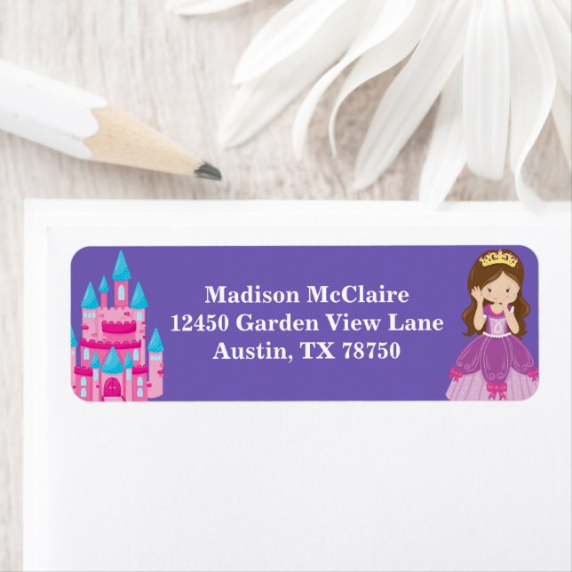 Cute Princess Girl Purple Kids Return Address (Insitu)