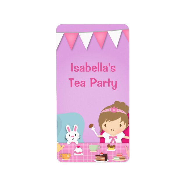 Cute Princess Girl Tea Party Birthday Label (Front)