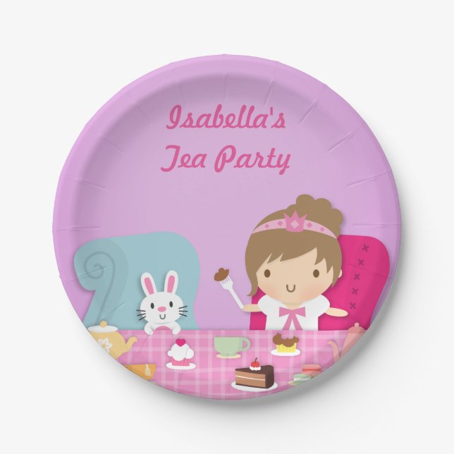Cute Princess Girls Tea Party Birthday Paper Plate (Front)