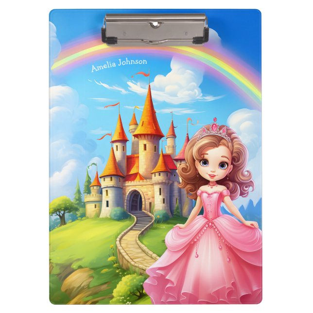 Cute Princess in a Fairy Tale Castle Personalised Clipboard (Front)