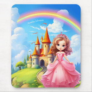 Cute Princess in a Fairy Tale Castle Personalised Mouse Mat