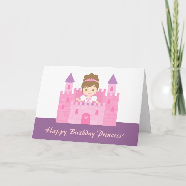 Cute Princess in Castle Girl Happy Birthday Card (Front)