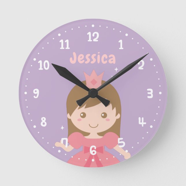 Cute Princess in Pink Girls Room Decor Clock (Front)