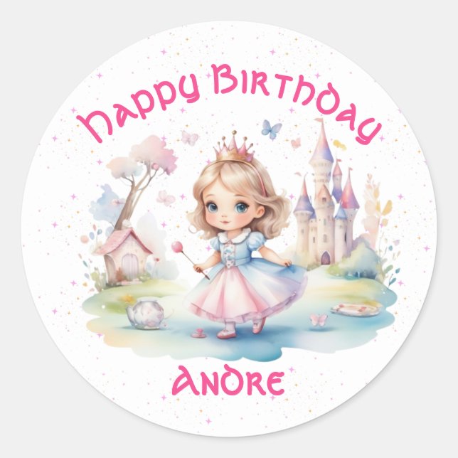 Cute princess in Whimsical Wonderland Classic Round Sticker (Front)