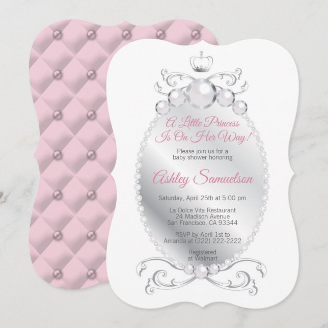 Cute Princess is on Her Way Baby Shower Pink Grey Invitation (Front/Back)