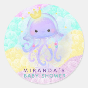 Cute Princess Jellyfish Patel Bubbles Baby Shower  Classic Round Sticker