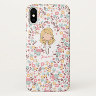 Cute Princess Monogram Custom Floral iPhone X Case