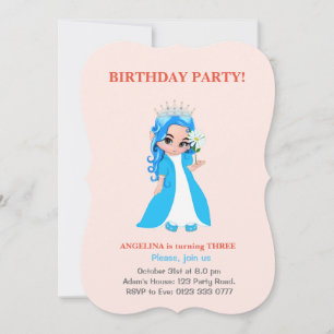 Cute Princess on Light Pink Birthday Invitation